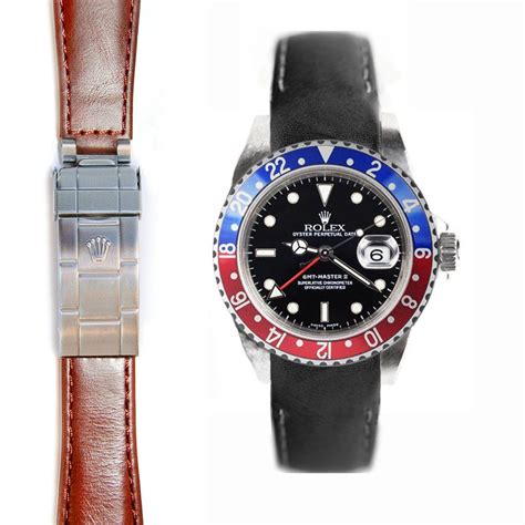 Curved End Leather Strap for Rolex GMT Master I & II Deployant